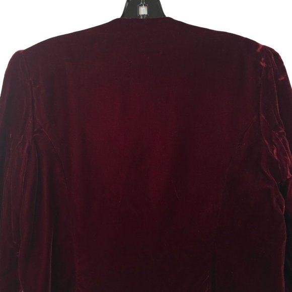 Jeri New York Velvet Jacket Blazer Womens 8 Burgundy Rhinestones Long Sleeve - Picture 14 of 16
